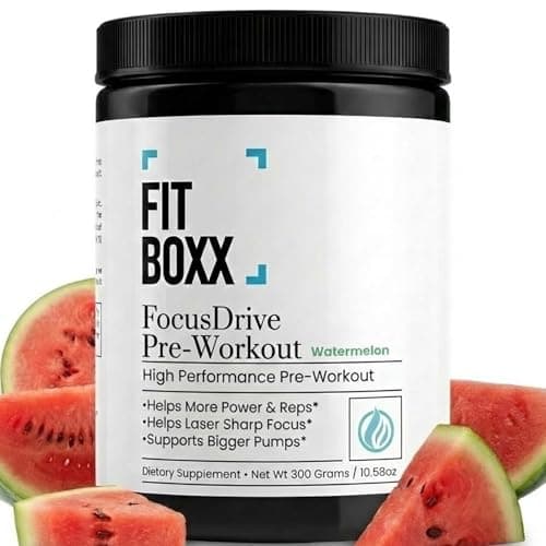 Fit Boxx FocusDrive Pre-Workout Powder – 150mg Caffeine, L-Arginine AKG, Dicreatine Malate, Beta-Alanine, Citrulline Malate, Electrolytes & Nootropics – Sugar-Free, 30 Servings- Watermelon