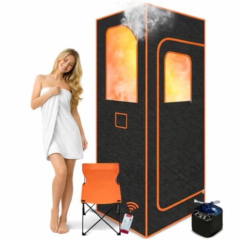 Zoolati Portable Steam Sauna Box for Home, Personal Saunas at Home Warm Sauna Tent, 3L/1200W Steamer, Remote Control, Folding & Chair, Indoor Single Person Home Spa, 32" x 32" x 71" - Image 1