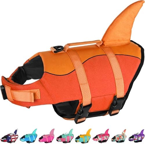Dogcheer Dog Life Jacket, Cute Shark Dog Life Vest for Swimming Boating with Superior Buoyancy & Rescue Handle, Adjustable Puppy Floating Swim Vest for Small Medium Large Dogs - Orange, S - Image 1