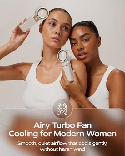 SHEWIND Portable Handheld Mini Fan for Women - 4000mAh Rechargeable, 5 Speeds, 20H Max, Folding Travel Turbo Fan with LED Display - Cream - Thumbnail 2