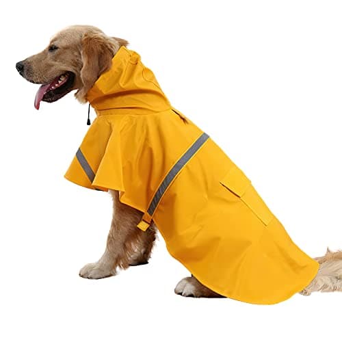 NACOCO Large Dog Raincoat Adjustable Pet Water Proof Clothes Lightweight Rain Jacket Poncho Hoodies with Strip Reflective (XXL, Yellow) - Image 1