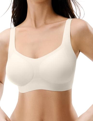 Lehoba Wireless Bras for Women with Supportive, Seamless Comfortable Push Up Full Coverage Bralettes Cream - Image 1