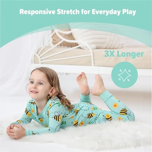 NewSeed So Soft Kids 2-Piece Bamboo Outfit Set – Long Sleeve Top & Leggings, Cozy Thermal Underwear for Boys & Girls (Bee, 7-8Y) - Thumbnail 3