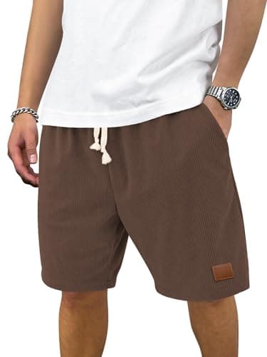 Hardaddy Mens Corduroy Shorts Casual Elastic Waist Drawstring 2026 Summer Beach Lounge Short(Brown 3X-Large) - Image 1