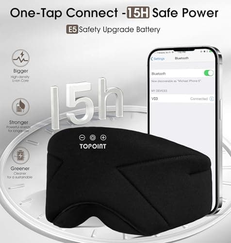 Sleep Mask with Headphones Bluetooth 5.4, TOPOINT Blackout Eye Mask for Sleeping Headphones Earphones with Soft Bamboo Cotton Cooling Breathable, HD Stereo Speaker for Side Sleepers Women Men Travel - Thumbnail 6