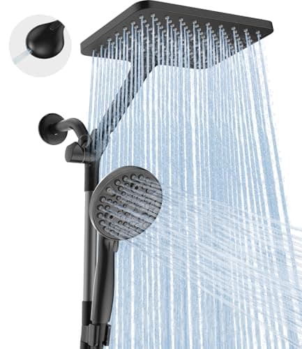 Dual Handheld Shower Head Combo, 2-in-1 Rain Shower Heads System Wide Rainfall Shower Head and 10 Modes High Pressure Hand Held Showerhead with Built-in Power Wash - Image 1