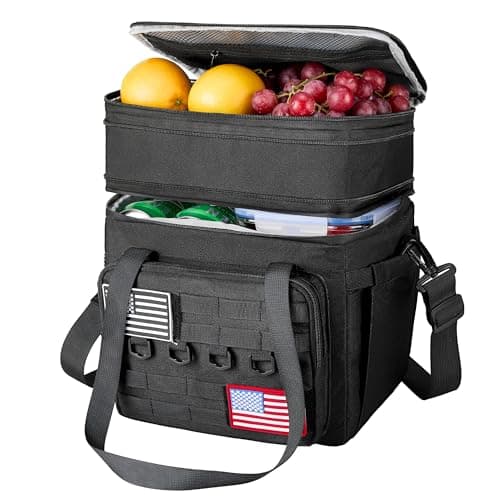 DOLOPL Lunch Box for Men, Black Insulated Expandable Lunch Bag for Men/Women, 16L Large Tactical Leakproof Waterproof Cooler Lunch Bag With Adjustable Shoulder Strap for Outdoor, Picnic, Office