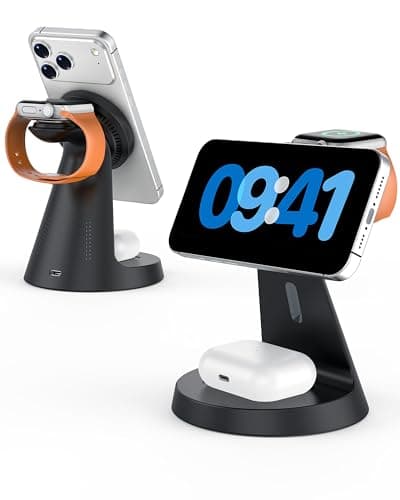Wireless Charger 3 in 1 Charging Station for iPhone: Magnetic Docking Station for iPhone 17/16/15/14/13/12 - Multi Charging Dock for Apple Watch & Airpods 4 3 2 Pro (Adapter Included) (Black) - Image 1