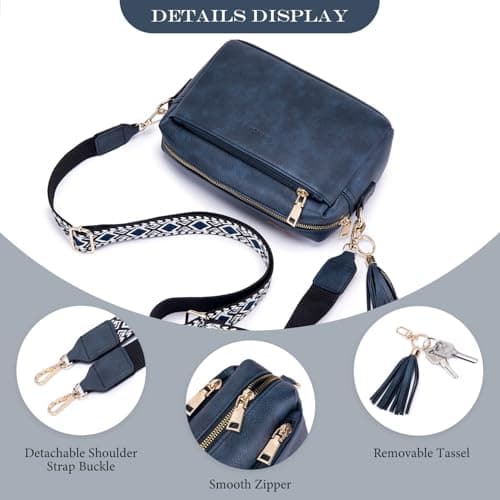 Roulens Triple Zip Small Crossbody Bag for women,Wide Strap Cell Phone Purse Shoulder Handbag Wallet with Credit Card Slots - Thumbnail 5