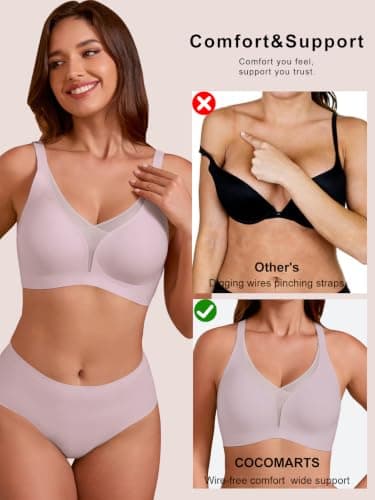 COCOMARTS Jelly Bras for Women No Underwire Push Up Mesh Bra Pink M - Thumbnail 5