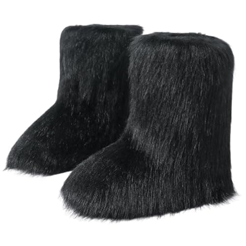 Dufnfn Women's Faux Fur Boots Size 9 - Mid-Calf Winter Snow Boots with Fluffy Lining, Y2K Fashion Warm Shoes for Women （black） - Image 1