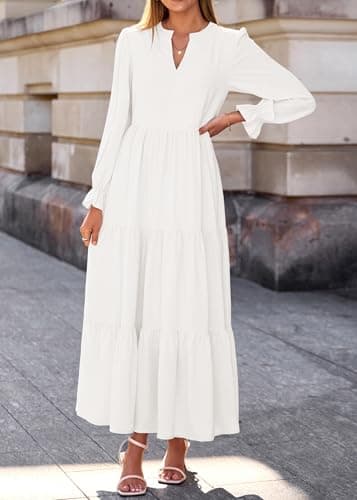 Lazysmile Long Sleeve Dress for Women White - Thumbnail 3