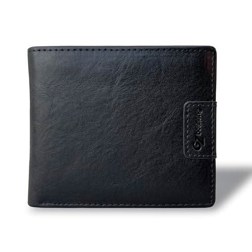 GZBOSHENG Mens Genuine Leather Bifold RFID Blocking Wallet for Men with 2 ID Window 9 Card Holders 2 cash pockets,Includes Gift Box (Black) - Image 1