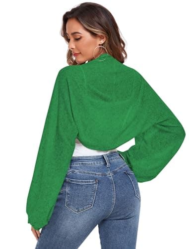 ZAFUL Y2K Bolero Fall Long Sleeve Cardigan Cropped Open Front Shrug 2026 Sweater Women Green S - Thumbnail 5