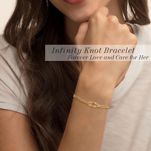 Sistble Mothers Day Gifts for Wife, Wife Birthday Gift Ideas Knot Bracelets for Women Love You Gifts for Her from Husband Infinity Knot Chain 14K Gold Plated Love Bracelet Jewelry - Thumbnail 4