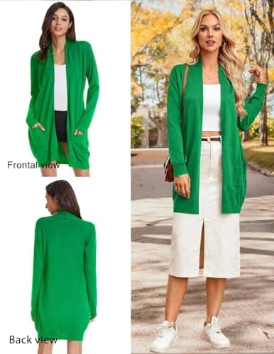 GRACE KARIN Long Cardigan Sweaters for Women, Vacation Outfits for Women, Open Front Knit Winter Clothing Women 2026 Green 2XL - Thumbnail 2