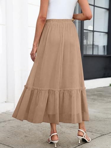 ANRABESS Maxi Skirts for Women Tulle Long Tiered Elastic High Waisted A Line Flowy Dressy Casual Skirt 2026 Fall Trendy Nutmeg Small - Thumbnail 4
