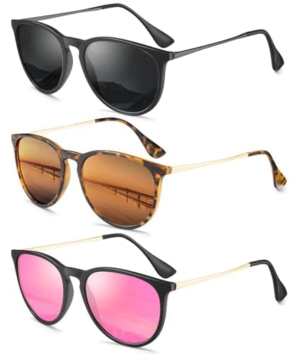 QALLY Sunglasses Womens Polarized Sunglasses-Women: Retro Round Sun Glasses with UV400 Protecion Trendy 3 Pack - Image 1
