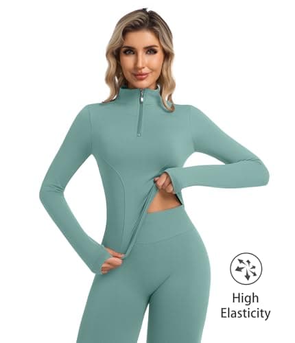 YOAKUKA Womens 2 Piece Workout Sets Quarter Zip Pullover High Waist Butt Lifting Leggings Seamless Yoga Outfits Gym Sets - Thumbnail 4