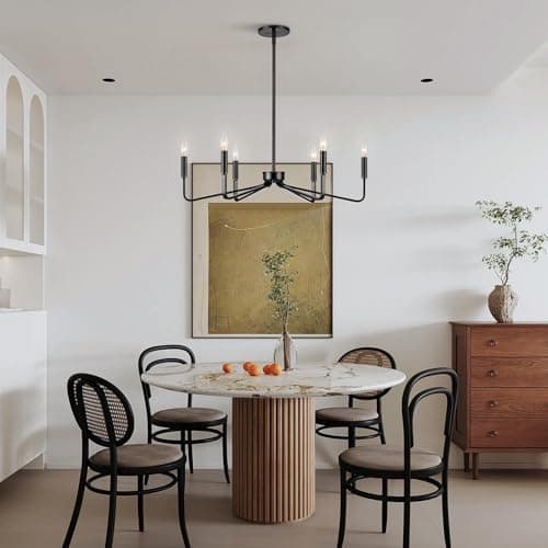 ACANER Black Chandelier for Dining Room, 6-Light Farmhouse Kitchen Light Fixtures Over Table, 26" Rustic Candle Chandelier for Bedroom, Foyer, Hall, Living Room, Entryway - Thumbnail 2