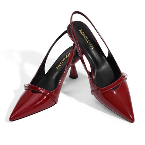 RONILURN Women Kitten Heels Slingback Low Heel Pumps Dress Shoes for Women Closed Pointed Toe Pearl Heels for Work Wedding Bridal - Thumbnail 6