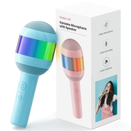 Karaoke Machine for Kids Adults, Portable Bluetooth Microphone Song Toys with LED Light, Best Chritmas Birthday Festival Party Gift for 3 4 5 6 7 8 9 10 11 12+ Year Old Girls Boys (Blue)