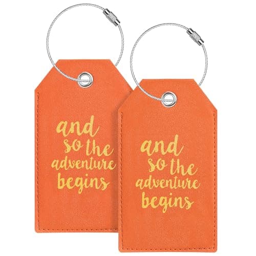 Luggage Tag & Initial Baggage Tags for Suitcases Leather Bag Tags for Backpacks Handbag School Instrument with Name ID Label Travel Essentials, Unique Fun Orange Personalized Luggage Tags 2 Pack - Image 1