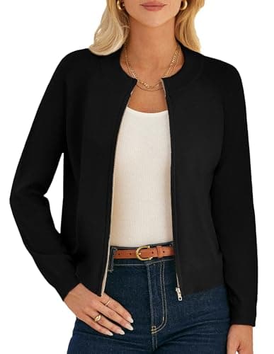 GRACE KARIN Womens Black Zip Up Cardigan Sweaters Lightweight Cardigans for Women Light Jackets Fashion Spring Clothes M - Image 1