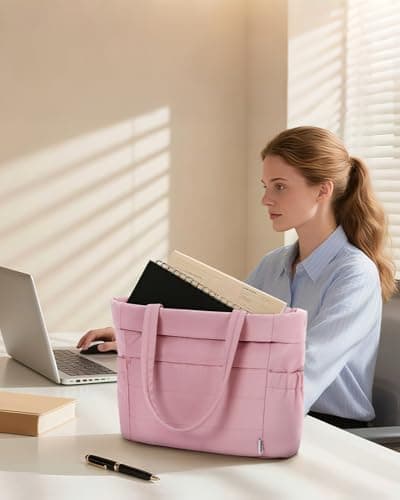 WANDF Work Tote Bag for Women, Puffy 15.6 inch Laptop Bag with Cup Holder, Quilted Handbag Travel Gym Bag for Nurse Teacher - Thumbnail 2