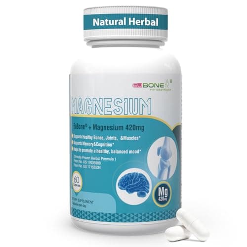 PureBotan Magnesium Oxide and Glycinate Extra Strength 420mg, High Absorption Magnesium Supplement with EuBone and Manganese, Support Muscle, Joint & Bone Health, Improve Mood & Cognitive, 60 Capsules - Image 1