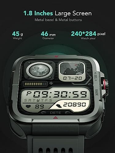 SKG Smart Watch for Men Women, 1.8" Men's Military Smartwatch for Android iPhone with Alexa Built-in, IP68 Waterproof, Fitness Tracker with 100+ Sports, R8 - Thumbnail 2