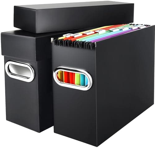 Naleyber File Organizer Box with Lid & Handle, Thickened Cardboard Hanging File Folder Storage Boxes for Letter Size, Portable Filing Organizer for Office, Home, Classroom, Black 2 Pack - Image 1