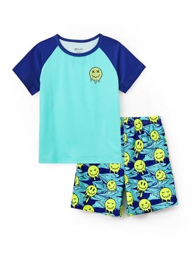 PATPAT Summer Pajamas Sets for Boys Soft Graphic 2 Piece Sleepwear Loose Lounge Wear Comfortable Pjs Light Green Smiling Face 9 Years - Image 1