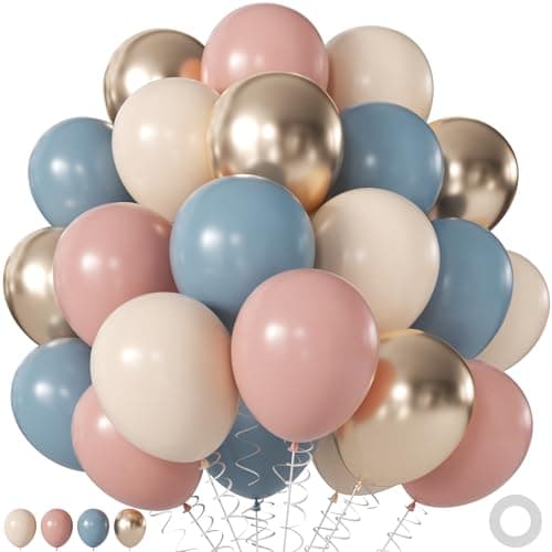 Gender Reveal Balloons, 60Pcs 12Inch Dusty Pink Blue White Gold Balloons for Boho Neutral Gender Reveal Baby Shower Engagement Birthday Party Decorations - Image 1