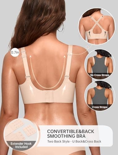 OEAK Womens Seamless Scalloped Bras No Underwire Push Up Full Coverage Bra Comfortable Soft Convertible Everyday Tshirt Bra Nude,S - Thumbnail 4