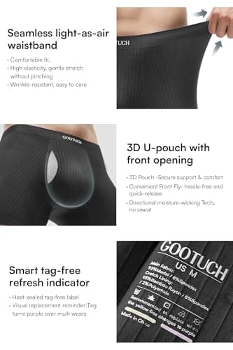 GOOTUCH Mens Boxer Briefs Underwear Pack, Odor Control Modal Underwear, Moisture Wicking Ultra-Soft Cooling Seamless, Silver-Ion Tech (2 Black/ 2 Dark Gray, M) - Thumbnail 6