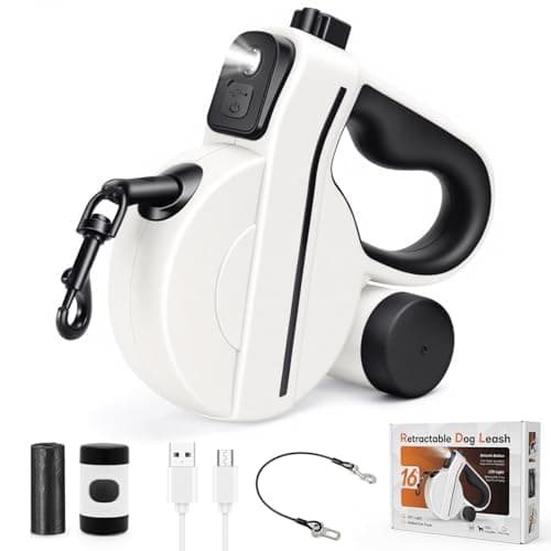 COSOWO Retractable Dog Leash, Chew Proof & Heavy Duty, with USB Charged LED Light & Reflective Tape, 16FT Tangle-Free Pet Lead with Poop Bag Holder, for Dogs Walking Running Night Safety, Black - Image 1