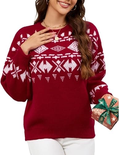 GAMISS Women's Long-Sleeve Aztec Print Graphic Trendy Aesthetic Crewneck Sweater Oversized Knit Jumper Pullover Classic Red M - Image 1