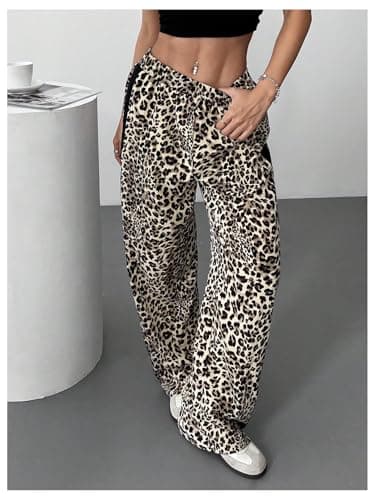 GORGLITTER Women's Leopard Print Baggy Pants Animal Cheetah Striped Y2K Wide Leg Trendy 2025 Casual Pants Multicolor Medium - Thumbnail 4