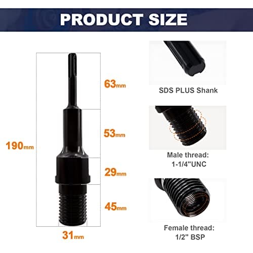 Core Drill Bit Adapter BRSCHNITT 1-1/4“UNC Thread Male to SDS Plus Shank Conversion - Thumbnail 2
