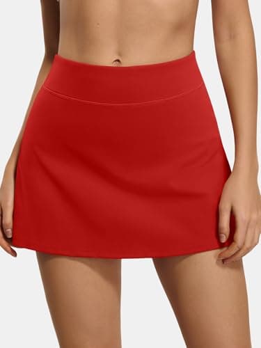 AFFOLE Women Tennis Skirt Golf Skorts Athletic High Waisted with Pockets Inner Shorts Sport Workout Pleated Pickleball Red - Thumbnail 2