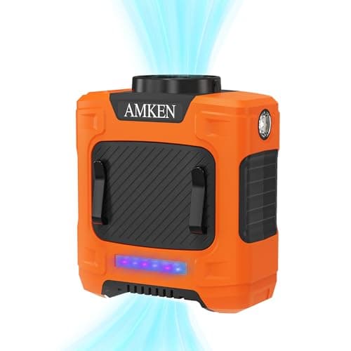 AMKEN Waist Fan, 10000mAh Rechargeable Belt Clip Fan, 24H Runtime, 49ft/s Strong Airflow, 3-Speed 7-in-1 Hands-Free Wearable with LED SOS Warning Light for Jobsite, Warehouse, Camping, Outdoor Work - Image 1