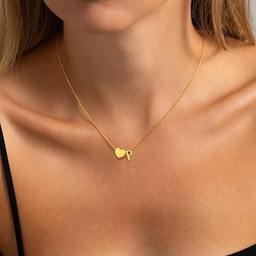 JNZSSWHJJH Initial Necklaces for Women, 18K Gold Plated Letter P Initial Necklace Heart Necklace Dainty Gold Initial Necklaces for Women Gold Jewelry Christmas Gifts for Kids Girls Woman - Thumbnail 4