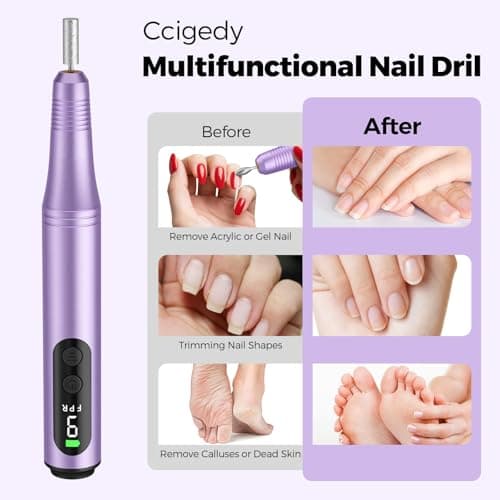 Electric Nail Drill Kit, Electric Nail File Cordless Nail Drill Machine for Acrylic Gel Dip Powder Nails, Professional Portable Manicure Pedicure Rechargeable Lightweight for Home Salon Use - Thumbnail 5