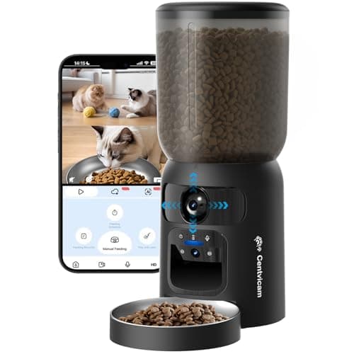 Centvicam Automatic Cat Feeder with Movable Camera: 5G WiFi Automatic Dog Feeder with Laser Pointer,Cat Food Dispenser with Night Vision for Multiple Pet, Detachable for Easy Clean -24 Cup -6L Storage - Image 1