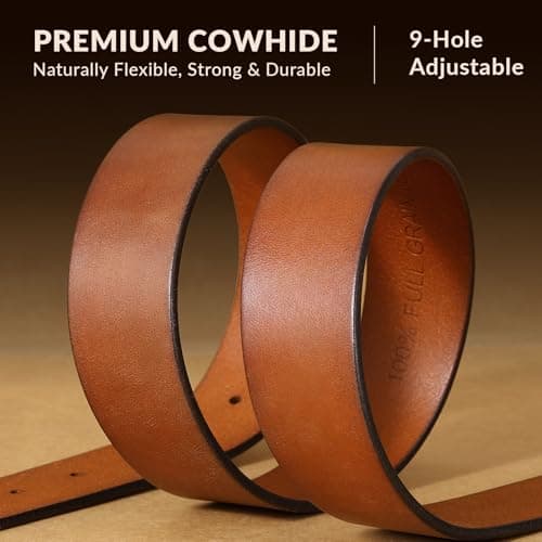 OZNDAS Men's Leather Belt Full Grain Leather Belts for Men Handmade Real Solid Top-Grain Leather Heavy-Duty Work Belt Gifts Brown Leather Belt for Wasit 40"-43" - Thumbnail 4