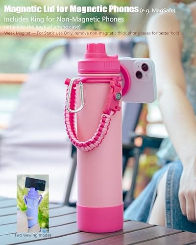 avodvo 20 oz Insulated Water Bottle with 2 Lids (2-in-1 Straw & Spout Lid, Magnetic Lid), Slim Water Bottle with Strap, Stainless Steel Water Bottle for School, PA-Free, Light Pink - Thumbnail 6