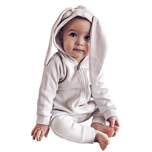Simplee kids Animal Bunny Baby Easter Clothes Long Ear Rabbit Hoodie Romper with Zipper - Image 1