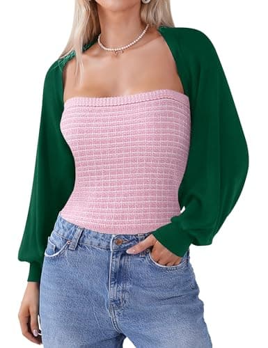 Totatuit Women's Y2K Bolero Shrugs Long Batwing Sleeve Knit Cropped Cardigan Drop Shoulder Cardigan with Back Slit Green - Image 1