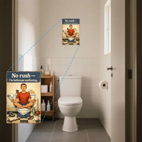 No Rush Im Bathroom Meditating Metal Tin Sign Funny Toilet Wall Decor Relax Humor Artwork Vintage Style Plaque Restroom Zen Home Office Gift 8x12 Inch Pre Drilled Hanging Art - Thumbnail 4